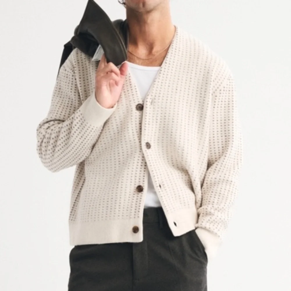 Men's Abercrombie & Fitch Textured Cardigan, Cream, Large, NWT - Picture 2 of 9